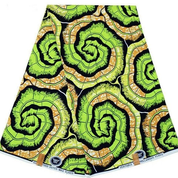 African Print Fabric|100% Wax Cotton Fabric|Green/Orange - Picture 1 of 2